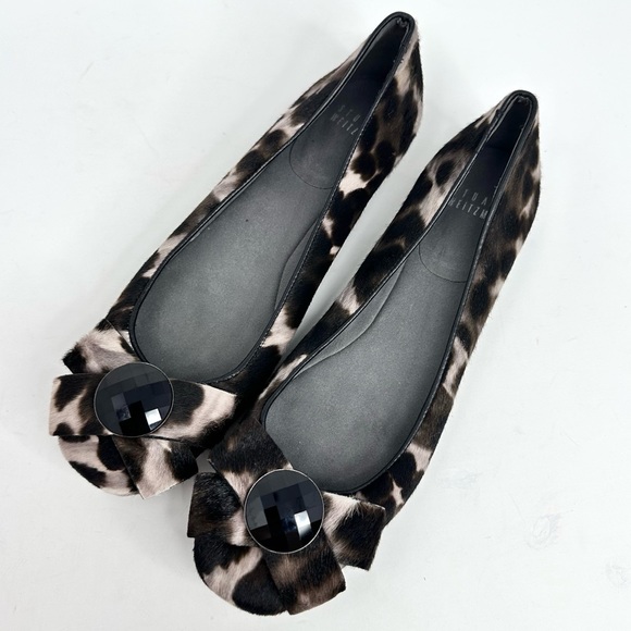 Stuart Weitzman Leather Leopard Animal Print Ballet Flat Bow - Picture 11 of 14